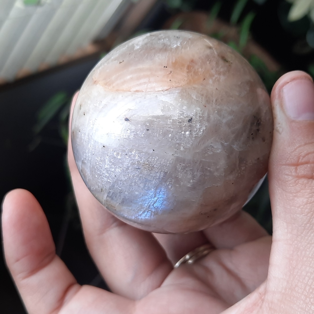 Blue Flash Grey Moonstone Crystal Sphere - image 3