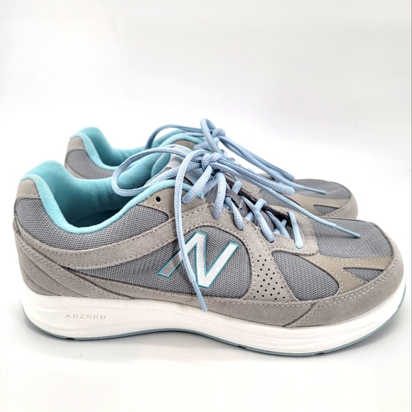 New Balance WW877SB Woman’s Size 10.5 Gray Blue Leather Comfort Walking Shoes - Picture 1 of 14