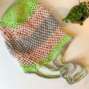 Lime & Pink Slouchy Large Boho Crochet Bag