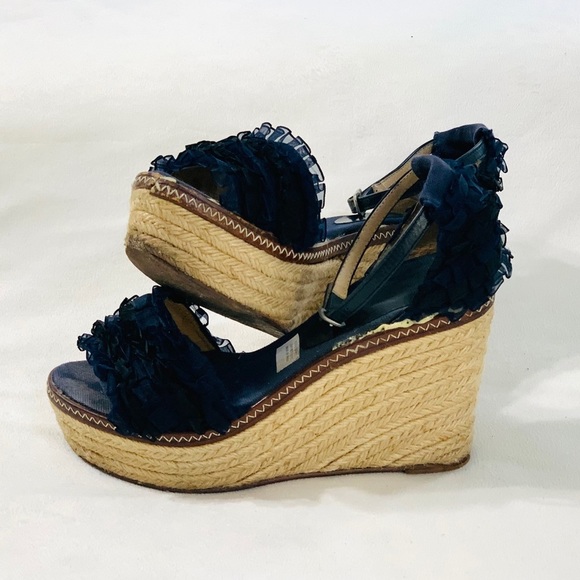 bettye muller | Shoes | Bettye Muller Ruffled Navyblack Wedge Sandals ...