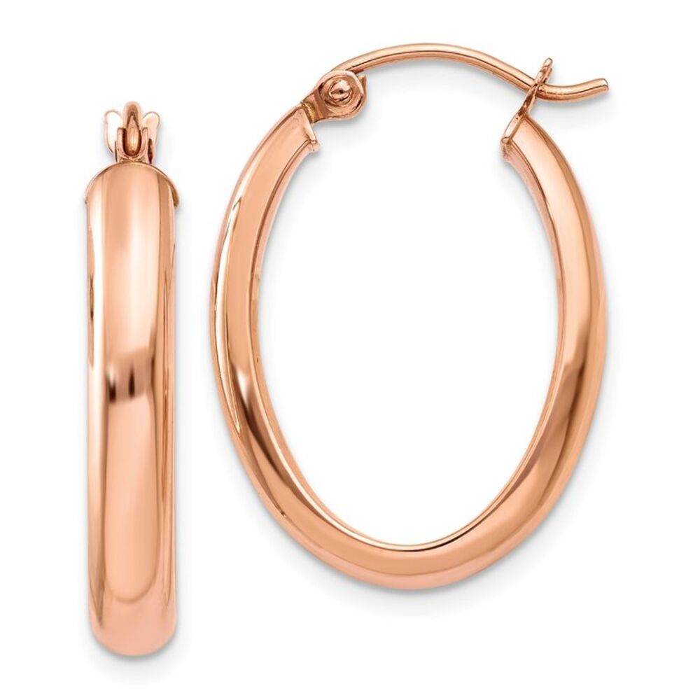 10k Rose Gold Polished Half-Round Oval Hoop Earri… - image 1