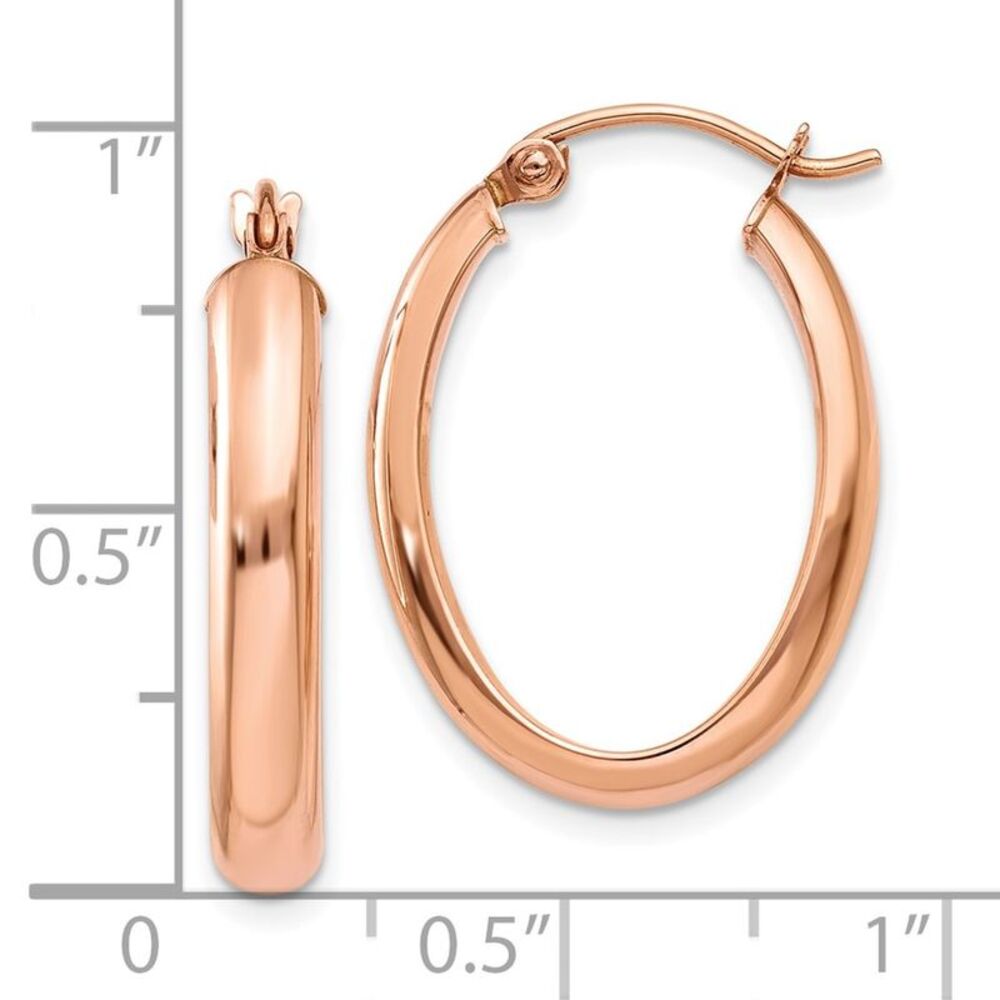 10k Rose Gold Polished Half-Round Oval Hoop Earri… - image 4