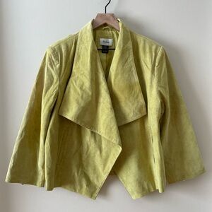 Neiman Marcus Exclusive Open Front Leather Bolero Jacket Chartreuse Size XL