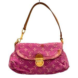 RARE Authentic Louis Vuitton Mini Pleaty Denim Monogram Shoulder Hand Bag Pink