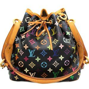 Authentic Louis Vuitton Multicolor Petit Noe Monogram Bucket Shoulder Bag Black