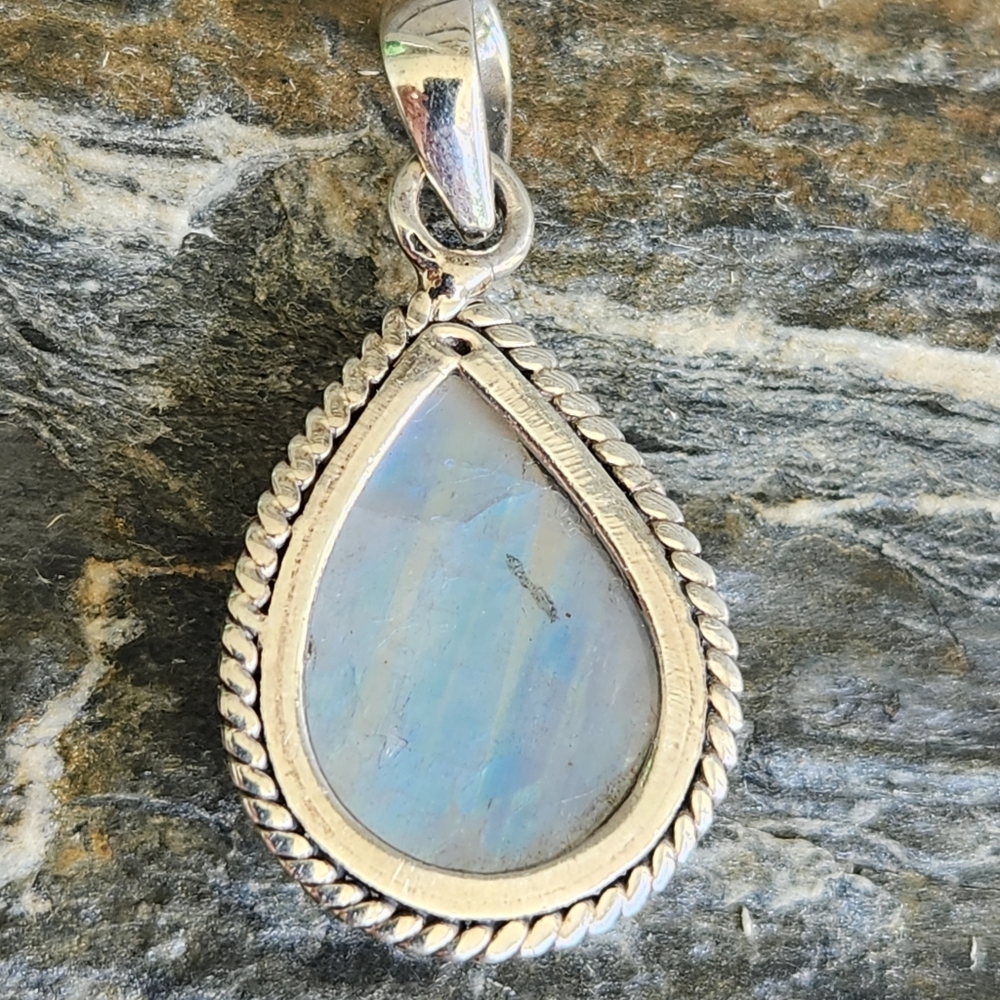 New Sterling Silver 925 Rainbow Moonstone Teardro… - image 2