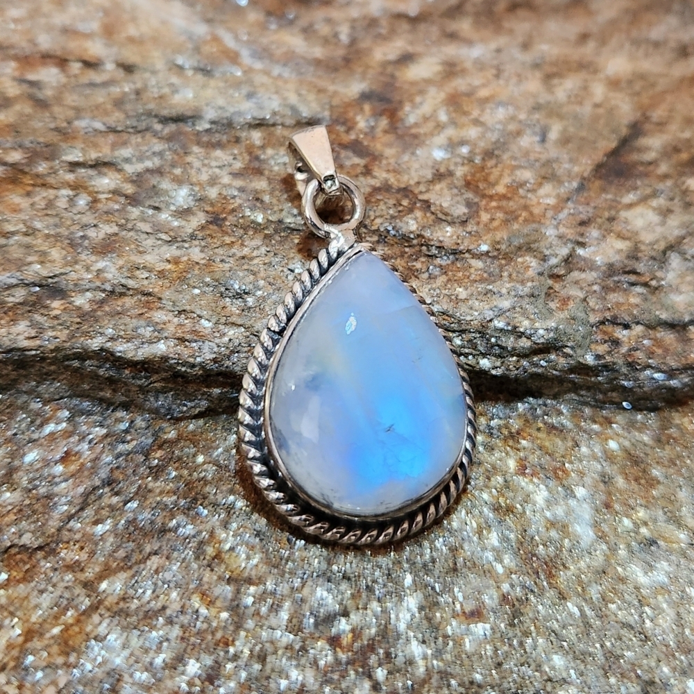 New Sterling Silver 925 Rainbow Moonstone Teardro… - image 4