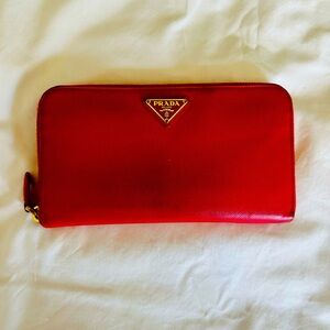 Authentic Red Prada Zip Around Wallet