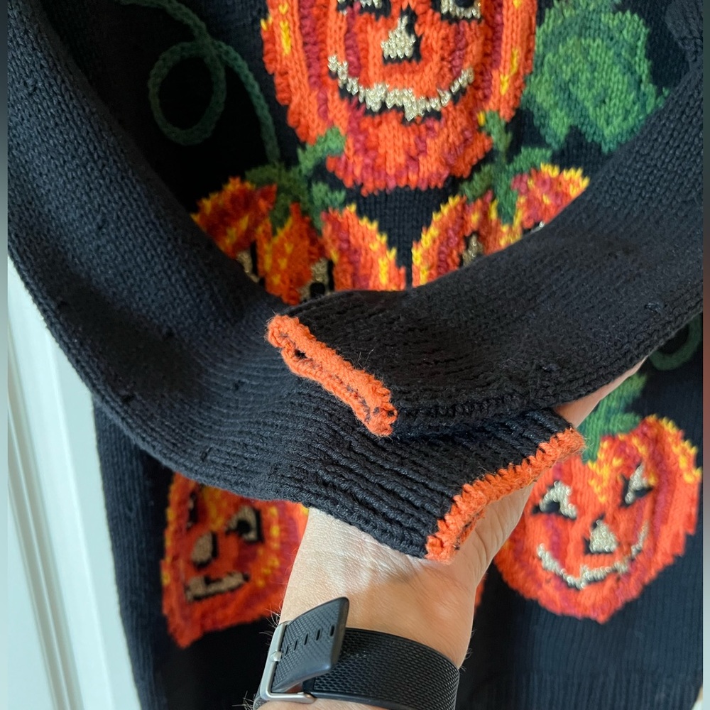 Vintage Hand Knit Halloween Sweater Pumpkins - image 3