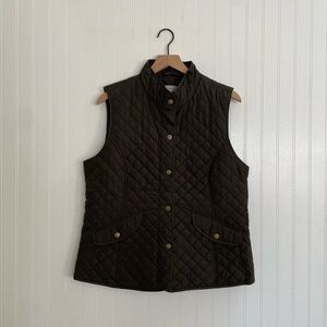 G.H. BASS Quilted Snap Front Collared Equestrian Outdoor Vest Olive Green Size L