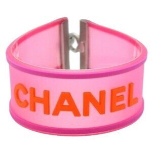 Authentic CHANEL CC Logo 01P Rubber Bracelet Pink Orange Jelly Bangle Cambon