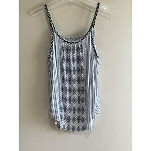 Maurices Tank Top Womens L Black White Geometric Print Braided Straps  Boho