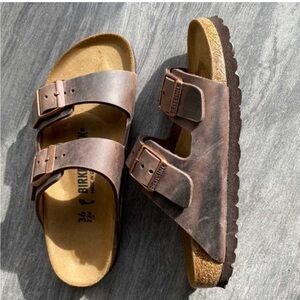 Birkenstock Arizona Oiled Leather Slide Sandals Size 41