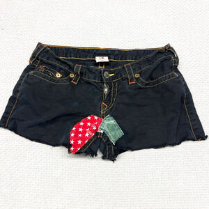 True Religion Cutoff Shorts Womens 29 Black Patch… - image 1