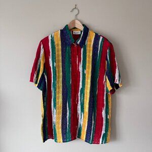 Erfo Sportive | 90s Vintage Watercolour Striped Button Down - Size XL