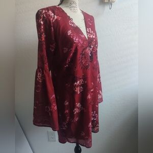 🆕 The Jetset Diaries TJD burgundy wine flare sleeve paisley floral fall tunic_8