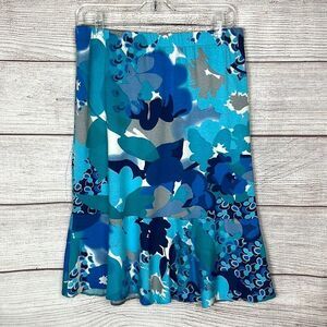 SHEN New York Knit Blue Floral Skirt Elastic Waist