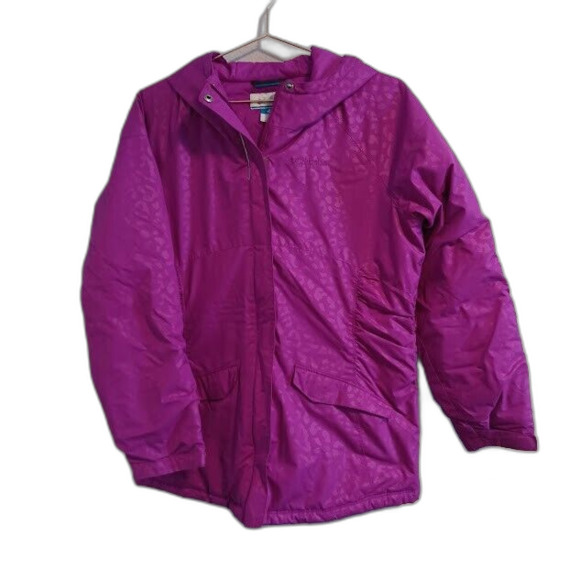 Columbia Jacket Winter Zip Up Girls XL Purple Leopard Print Extra Large Outgrown - Picture 1 of 9