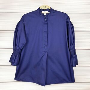 COS Royal Blue Cotton Sateen Blouse Oversized Top Smocked Bell Sleeves US 2