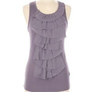 Club Monaco 100% Silk Ruffle Trim Knit Sleeveless Top Dark Lavender Size Medium