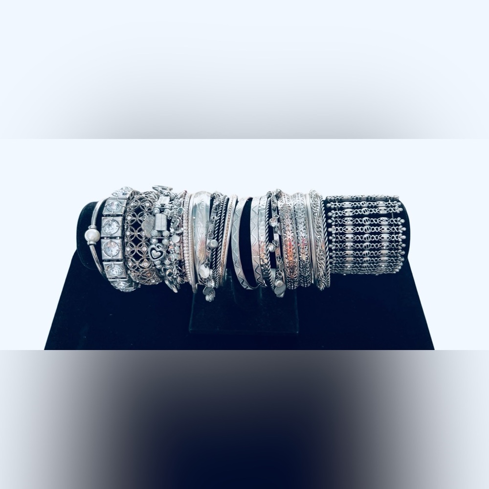 Vintage & Modern Elegant Silver Tone Bangle & Str… - image 1