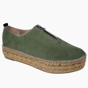 Eric Michael Serena Olive Green Nubuck Leather Espadrilles 40