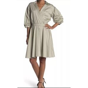 Club Monaco Notch Striped Shirt Collar Puff Sleeves A Line Dress Size 12 neutral