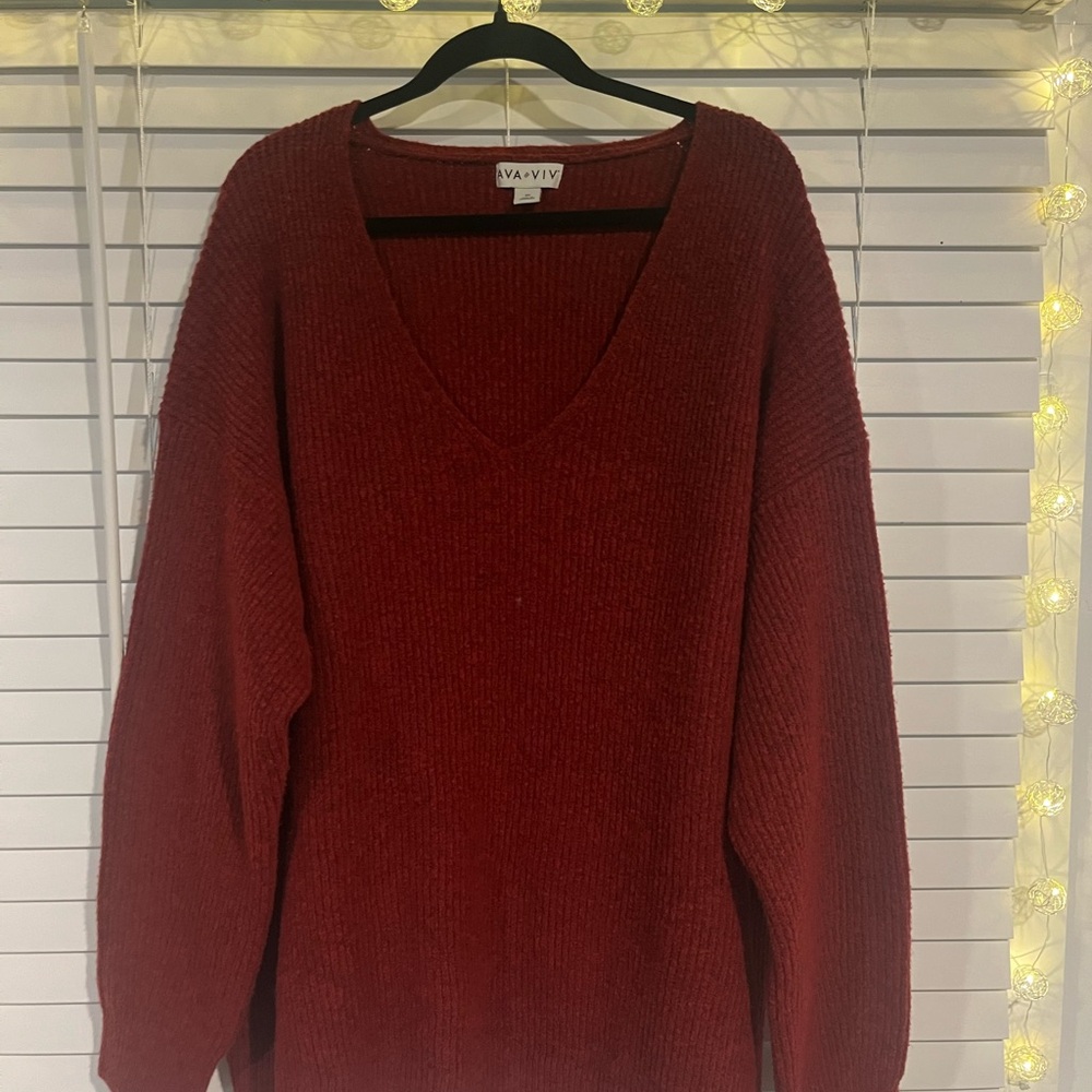 Soft Deep Red V-Neck Sweater - image 1