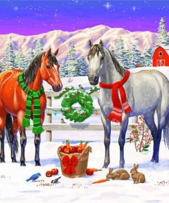 Christmas Horses Winter On The Ranch Diamond Paintings