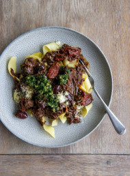 Beef Cheeks on Pappardelle with Salsa Verde