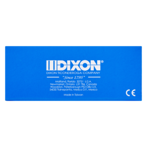 Blue box with text: "Dixon Ticonderoga Company. Since 1795. Maitland, Florida 32751 U.S.A. Various international addresses. Made in Taiwan" and a CE mark.
Product Name: Dixon Pencil Cap Erasers