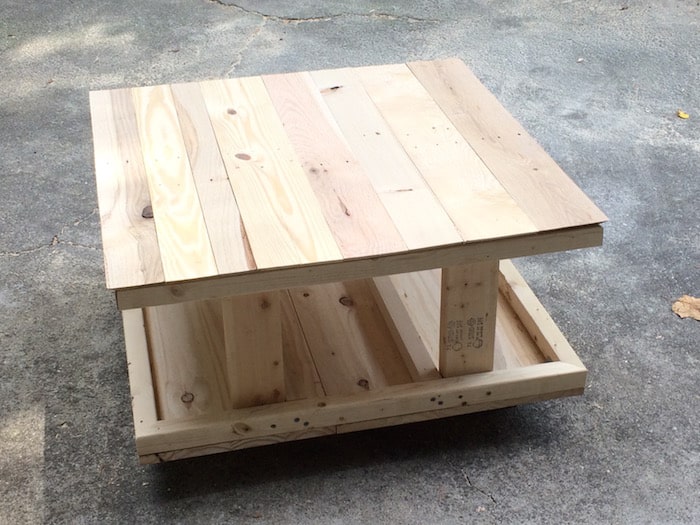 DIY coffee table top drying on the driveway