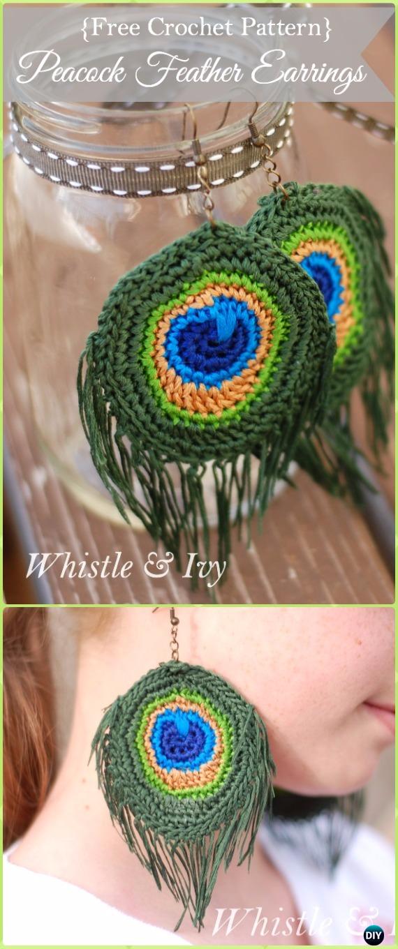 Crochet Peacock Earring Free Pattern -Crochet Peacock Projects Free Patterns