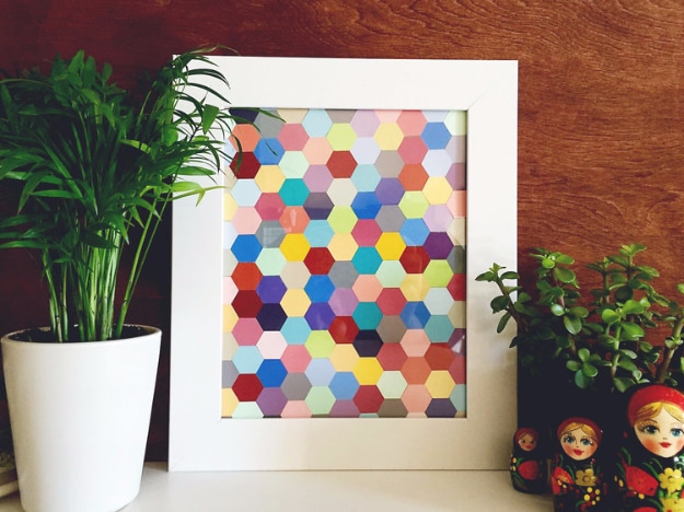 DIY Projects Made With Paint Chips - DIY Hexagon Framed Art - Best Creative Crafts, Easy DYI Projects You Can Make With Paint Chips - Cool Paint Chip Crafts and Project Tutorials - Crafty DIY Home Decor Ideas That Make Awesome DIY Gifts and Christmas Presents for Friends and Family #diy #crafts #paintchip #cheapcrafts