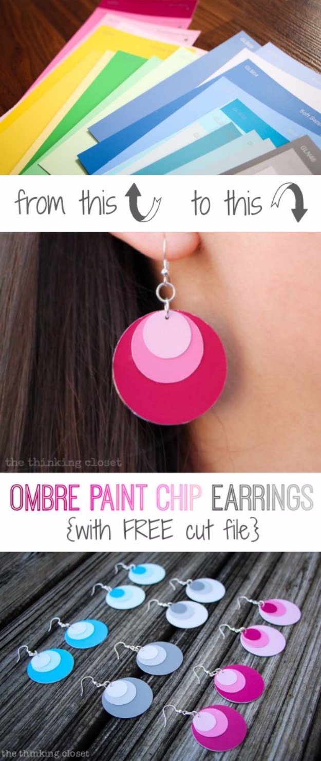 DIY Projects Made With Paint Chips - Ombre Paint Chip Earrings - Best Creative Crafts, Easy DYI Projects You Can Make With Paint Chips - Cool Paint Chip Crafts and Project Tutorials - Crafty DIY Home Decor Ideas That Make Awesome DIY Gifts and Christmas Presents for Friends and Family #diy #crafts #paintchip #cheapcrafts