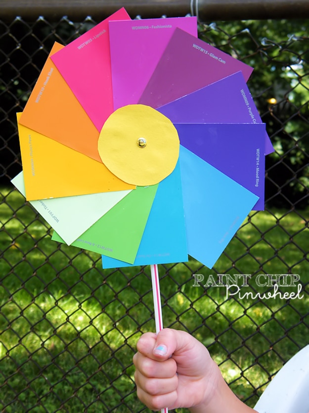 DIY Projects Made With Paint Chips - Paint Chip Pinwheels - Best Creative Crafts, Easy DYI Projects You Can Make With Paint Chips - Cool Paint Chip Crafts and Project Tutorials - Crafty DIY Home Decor Ideas That Make Awesome DIY Gifts and Christmas Presents for Friends and Family #diy #crafts #paintchip #cheapcrafts