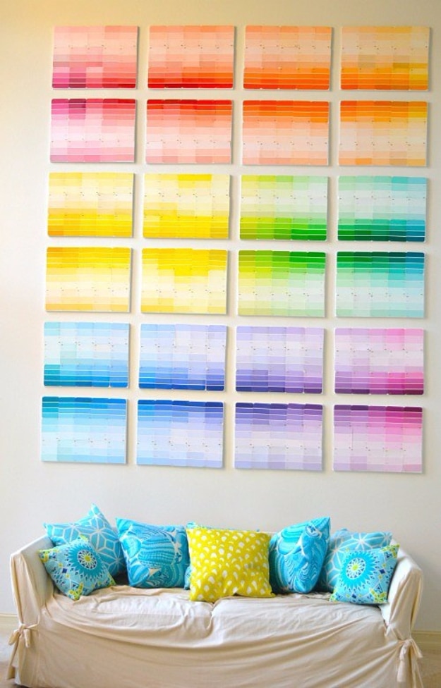 DIY Projects Made With Paint Chips - Paint Chip Wall - Best Creative Crafts, Easy DYI Projects You Can Make With Paint Chips - Cool Paint Chip Crafts and Project Tutorials - Crafty DIY Home Decor Ideas That Make Awesome DIY Gifts and Christmas Presents for Friends and Family #diy #crafts #paintchip #cheapcrafts