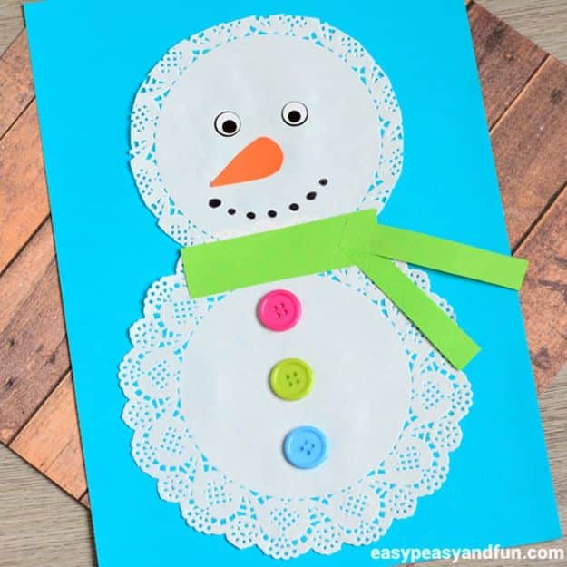 Winter Crafts for Toddlers and Kids - Doily Snowman Craft - Easy Art Projects and Craft Ideas for 2 Year Olds, Preschool Age Children - Simple Indoor Activities, Things To Make At Home in Wintertime - Snow, Snowflake and Icicle, Snowmen - Classroom Art Projects #kidscrafts #craftsforkids #winters