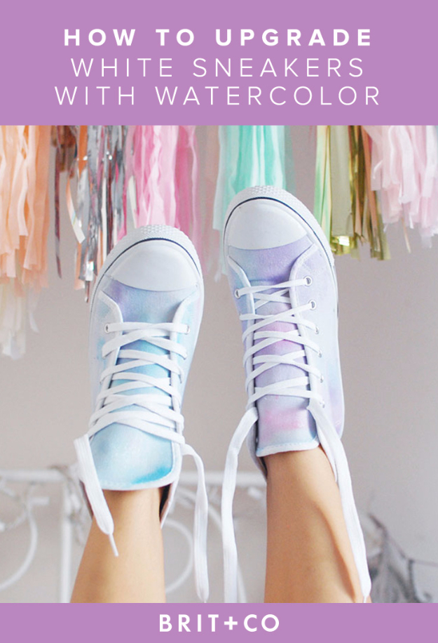 DIY Shoe Makeovers - Watercolor Sneakers - Cool Ways to Update, Decorate, Paint, Bedazle and Add Sparkle to Your Flats, Pumps, Tennis Shoes, Boots and Boring Shoes - Cool Crafts and DIY Shoe Ideas for Teens and Adults 