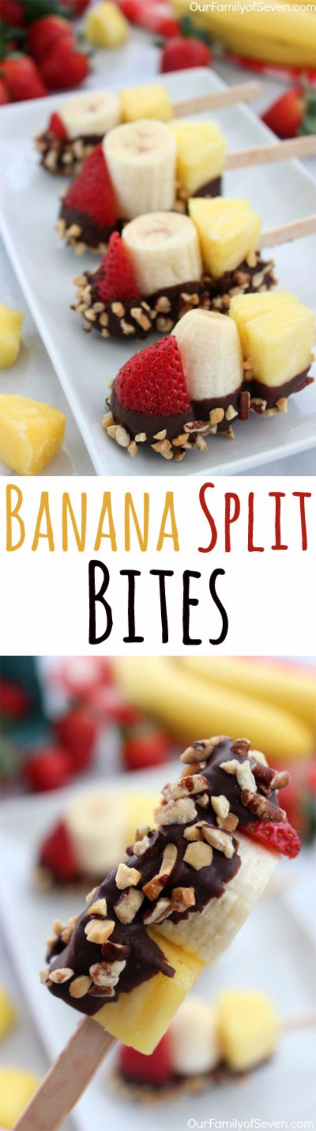 Easy Desserts for Teens to Make at Home - Banana Split Bites - Cool Dessert Recipes That Are Simple and Quick Enough For Teens, Teenagers and Older Kids - Best Dorm Snacks and Ideas - Microwave, No Bake, 3 Ingredient, Chocolate, Mug Cakes and More #desserts #teenrecipes #recipes #dessertrecipes #easyrecipes