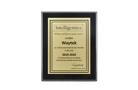 Gold and black plaque certification from Intelligentics