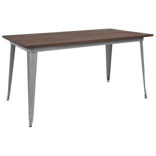 Kenneth 30.25" x 60" Rectangular Metal Indoor Table with Walnut Rustic Wood Top