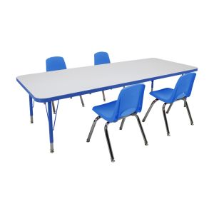 30" x 72" Rectangle Dry-Erase Activity Table with Standard Legs and 12" Stack Chairs with Swivel Glides, 5-Piece Set - White/Blue