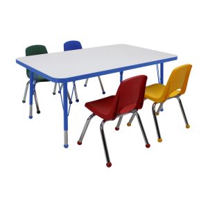 30" x 48" Rectangle Dry-Erase Activity Table with Standard Legs and 12" Stack Chairs with Ball Glides, 5-Piece Set - White/Blue/Assorted