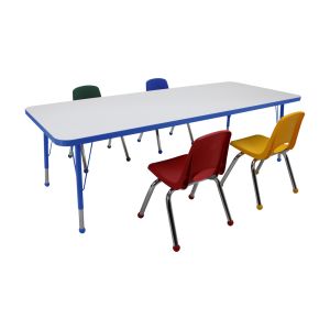 30" x 72" Rectangle Dry-Erase Activity Table with Standard Legs and 12" Stack Chairs with Ball Glides, 5-Piece Set - White/Blue/Assorted