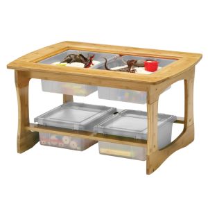 Bamboo Sensory Table with 4 Tubs - Clear