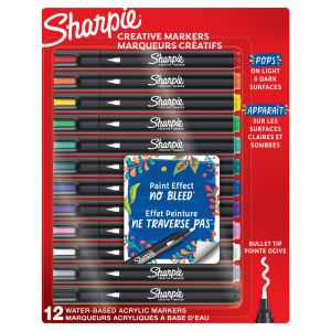 Sharpie® Creative Markers, Water-Based Acrylic Markers, Bullet Tip, Assorted Colors, 12 Count