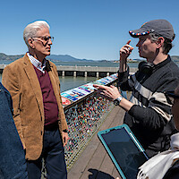 Ted Danson as Charles and Mike Schur work together behind the scenes in Season 1 of 'A Man on the Inside'