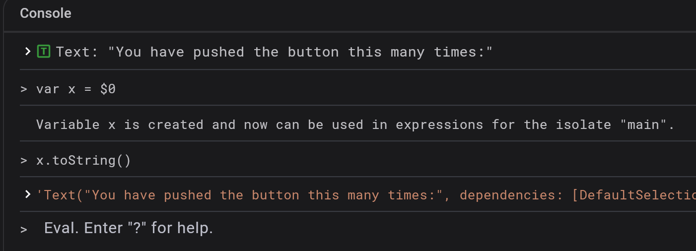 Screenshot showing how to evaluate variables