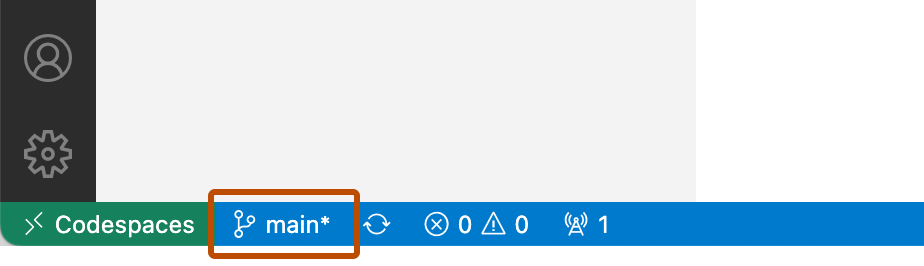 Screenshot of the branch name displayed in the status bar of VS Code.